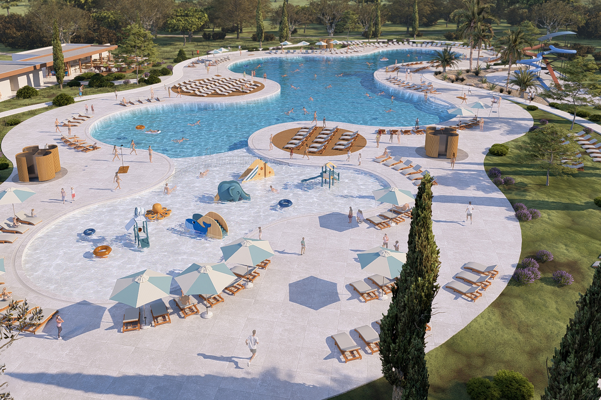 Visualisierung des neuen Poolkomplexes, Zaton Holiday Resort