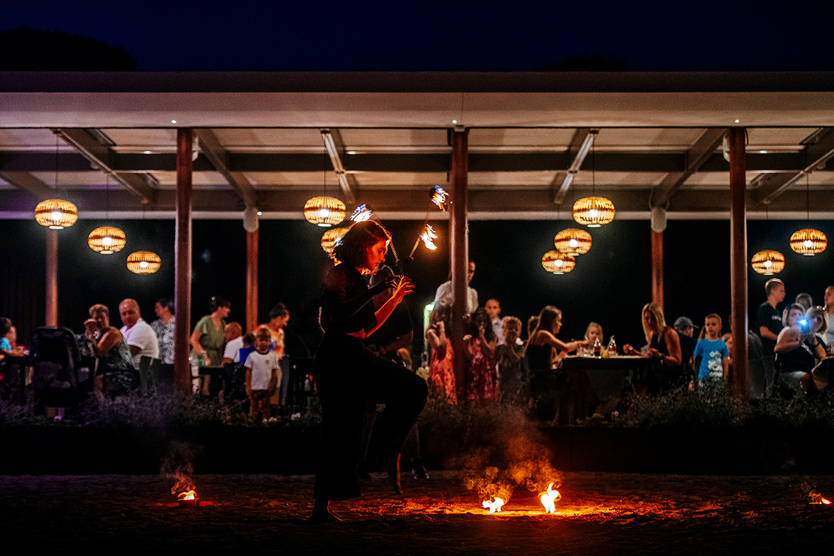 Fire show at the Beach Restaurant & Bar Mareta, Zaton Holiday Resort