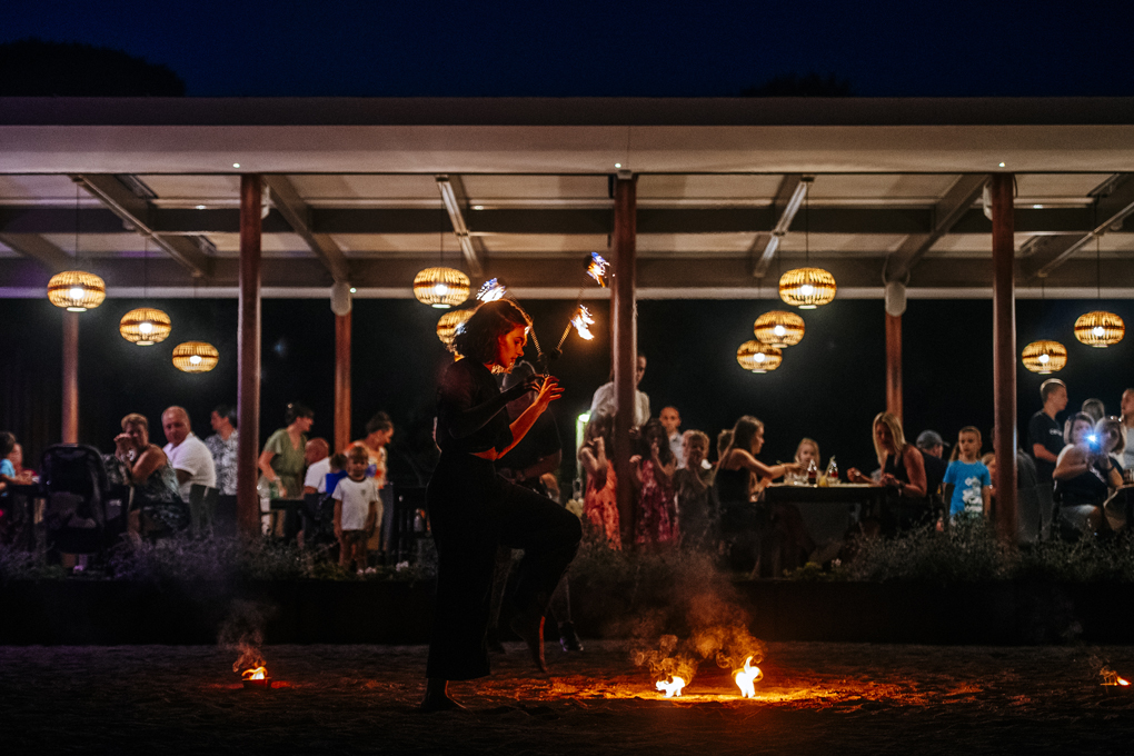 Fire show at the Beach Restaurant & Bar Mareta