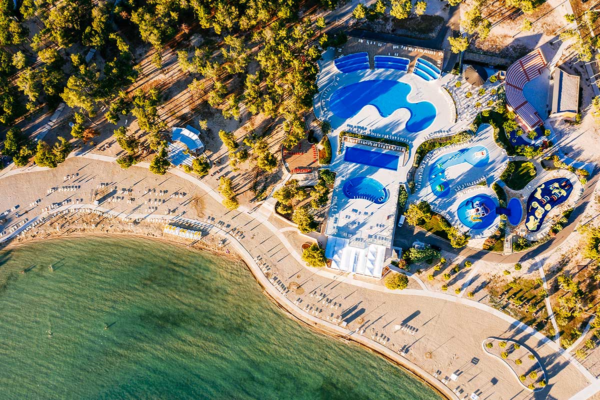 Swimming pool complex and beach at Zaton Holiday Resort
