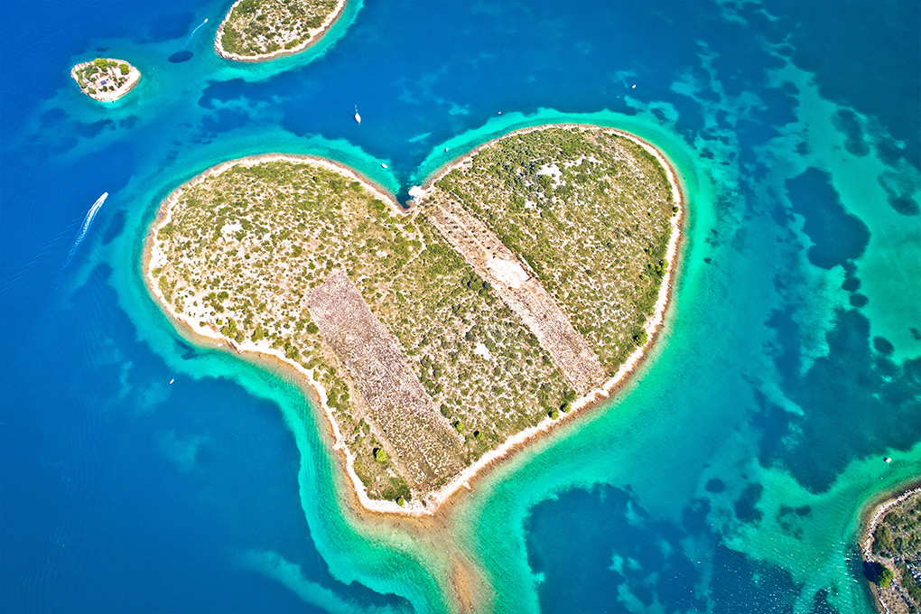 Heart-shaped Galešnjak island near Zadar
